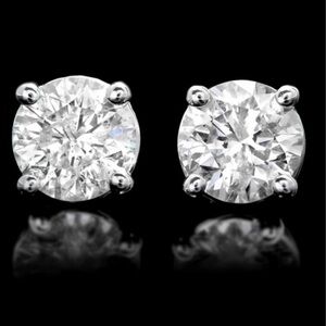 14K Gold Diamond Stud Earrings, 1.50 carats